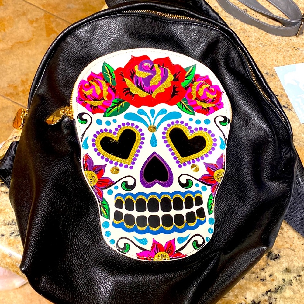 Betsey Johnson sugar skull black backpack